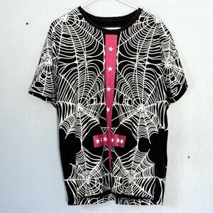 DSTRKT T Shirt 2XL Allover Cobweb Print Black Halloween Inverted Cross Grunge